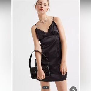 H&M Zara Double Ply Satin Slip Dress Tie Back Black NWOT S 4/6 Urban Outfitters
